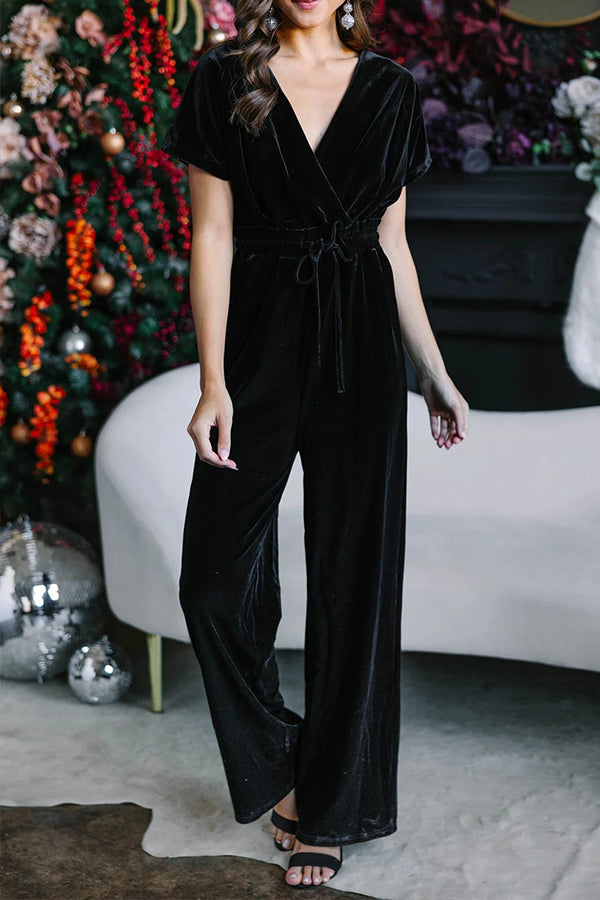 Solid color velvet sexy casual lace-up jumpsuit