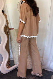 Casual Solid Color Shirt and Pants Suit