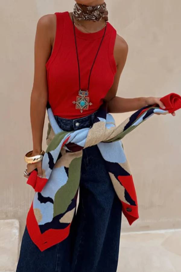 Abstract Geometric Pattern Knitted Jacket