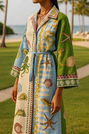 Belted Printed Twill Midi Shirt Dress