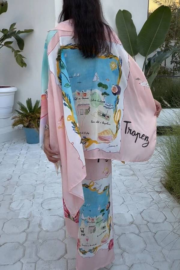 Unique Oil Painting Coconut Tree Print Wide Leg Pants