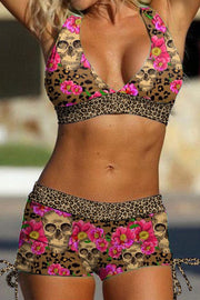 Pink Leopard Drawstring Side Two Piece Swimwear