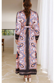 COLLARED BUTTON UP LONG BALLOON SLEEVE MAXI DRESS