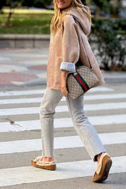 Khaki Hooded Oversized Casual Jacket
