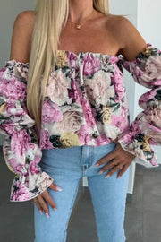 Floral off-shoulder puff sleeve top