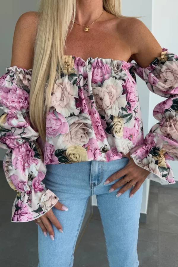 Floral off-shoulder puff sleeve top