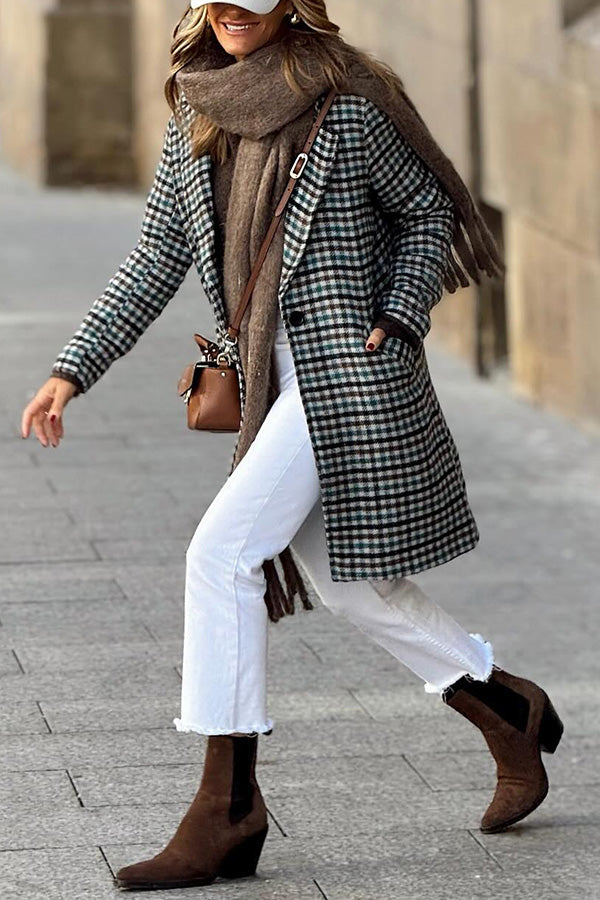 Plaid loose one-button autumn and winter lapel coat