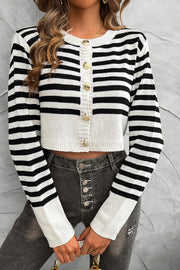 Women's Front Button Long Sleeve Simple Casual Striped Cardigan