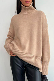 Turtleneck Drop Shoulder Slouchy Knitting Sweater