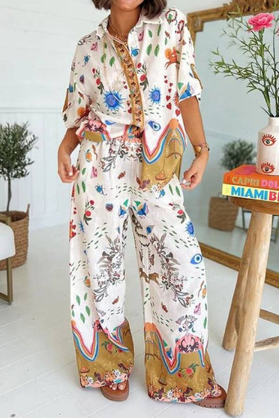 Fashion Printed Short Sleeve Shirt & Pants Two-piece Set