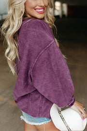 Solid Color Loose Round Neck Pullover Long Sleeve Top