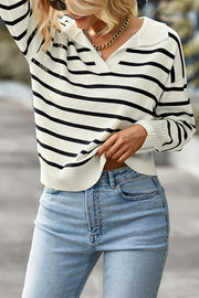 Frenchy Striped Pattern Drop Shoulder Sweater