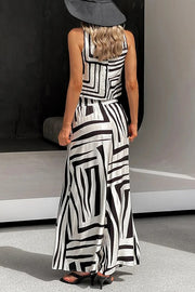Striped Printed Sleeveless Casual Top and Elastic Waist Loose Pocket Wide-leg Pants Set