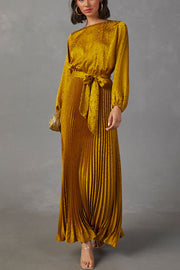 Look Like Fairytale Satin Kimono Sleeve Belt Pleated Maxi Dress