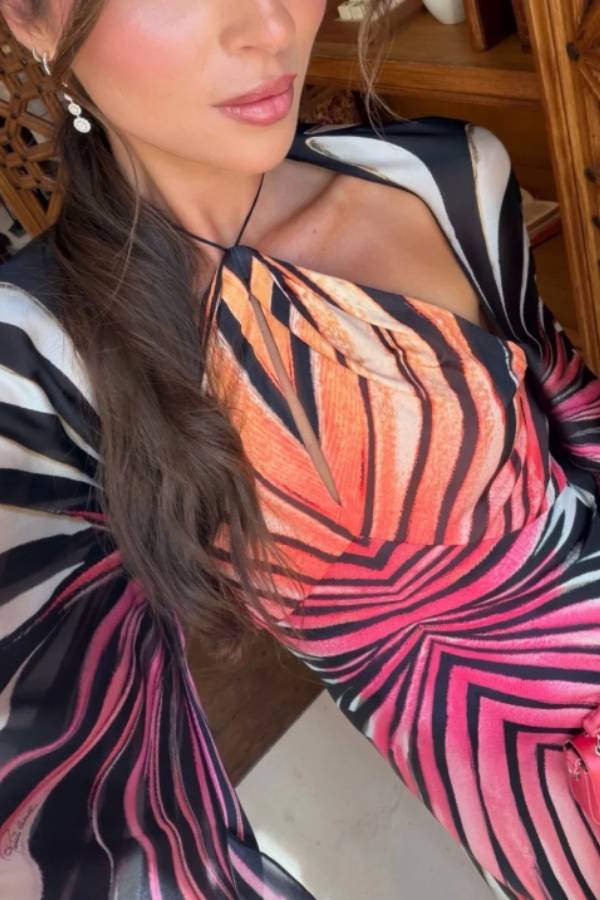 Ombre Butterfly Wing Print Halter Maxi Dress with Flowing Cape Sleeves