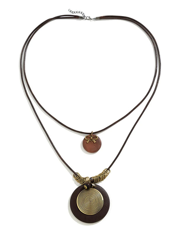 Wooden Disc Beaded Long Necklace