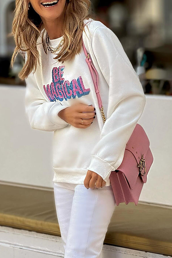 White round neck casual sweatshirt