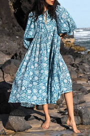 Bohemian Puff Sleeve Floral Print Loose Dress