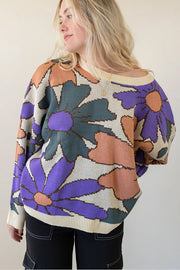 Multicolor Floral Pattern Knitted Sweater