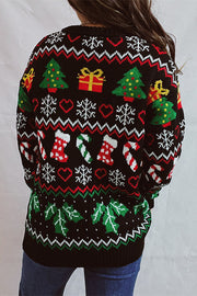 Christmas Pattern Knitted Crew Neck Long Sleeved Sweater