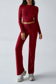 Casual Sports Style Slim Fit Long Sleeve Top Two Piece Set