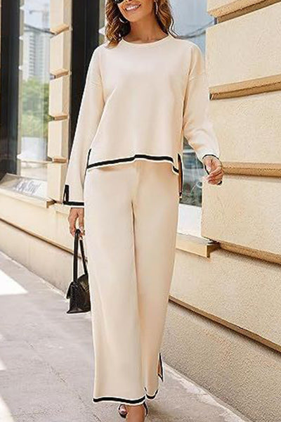 Tanming Long Sleeved Knitted and Wide Leg Pants Two Piece Set