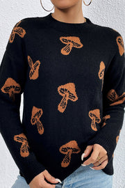 Skull jacquard crew neck pullover knitted sweater