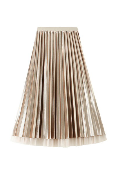 Reversible gold velvet mesh skirt