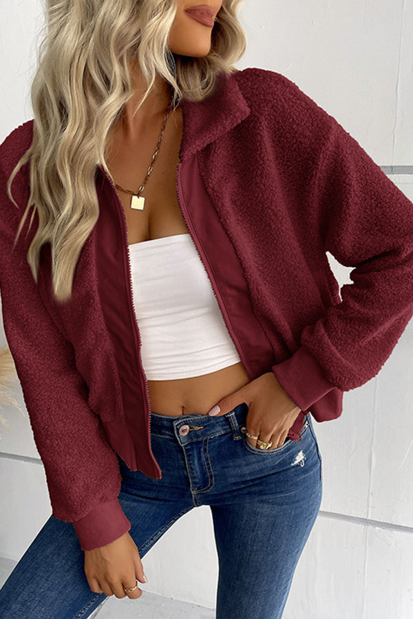 sherpa cardigan lapel zipper jacket