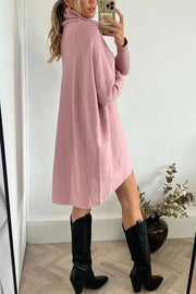 Perfect Winter Walks Knit Turtleneck High-low Hem Loose Midi Sweater