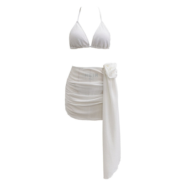 Pure white lace bikini beach three-piece swimsuit
