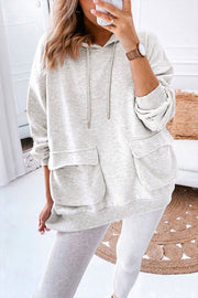 Pocketed Long Sleeves Drawstring Hoodied Sweatshirt