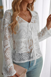 Women's Solid V Neck Twist Front Sheer Long Sleeve Regular Jacket