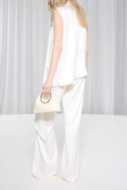 Simply Luxe Satin High Neck Irregular Hem Top and Elastic Waist Flare Loose Pants Set