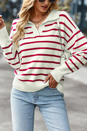 Frenchy Striped Pattern Drop Shoulder Sweater