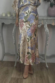 Exquisite Satin Floral Print Fishtail Skirt