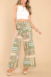 Drawstring high waist drape wide-leg straight-leg pants