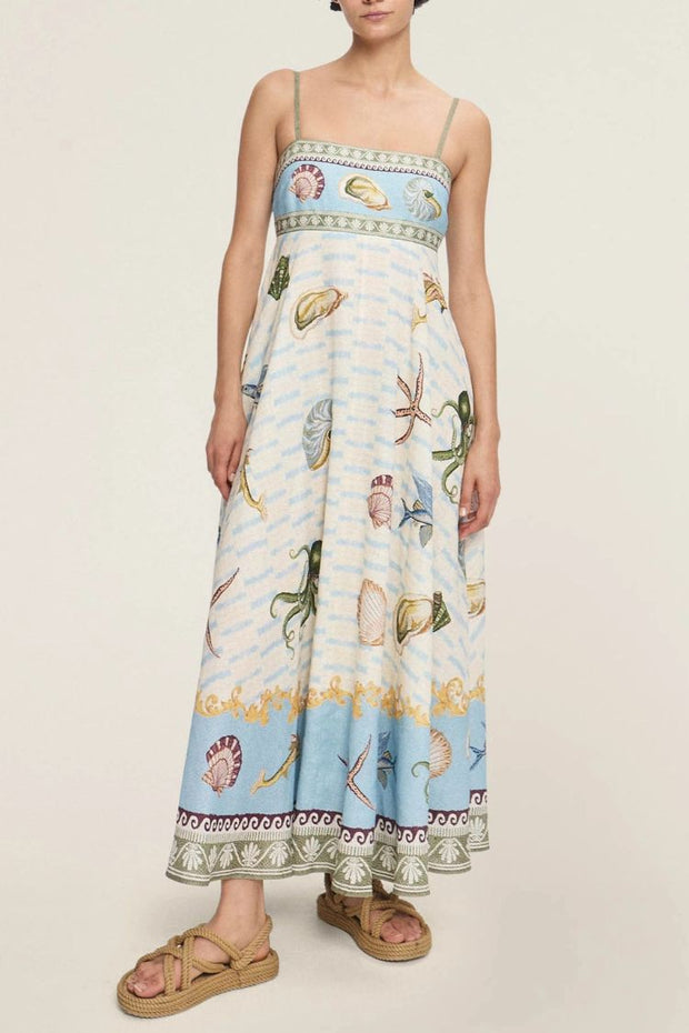 Unique Exquisite Deep Sea Floral Print Midi Dress