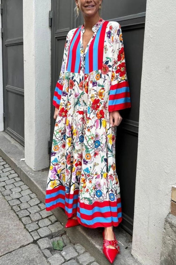Resort Floral Print Bell Sleeve Maxi Dress