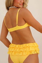 Sweet Summer Mood Tiered Ruffle Design Stretch Bikini Swimsuit