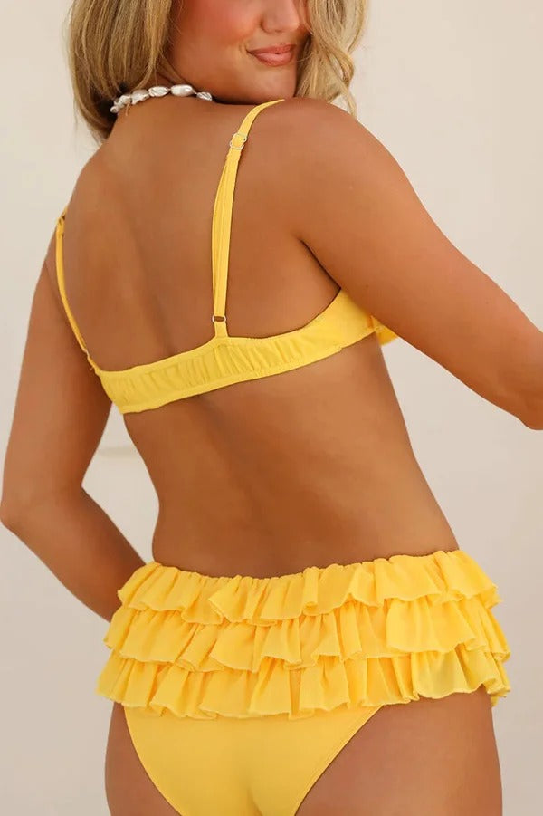 Sweet Summer Mood Tiered Ruffle Design Stretch Bikini Swimsuit