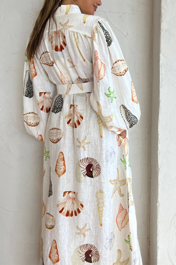 Underwater World Lantern Sleeve Shirt Dress