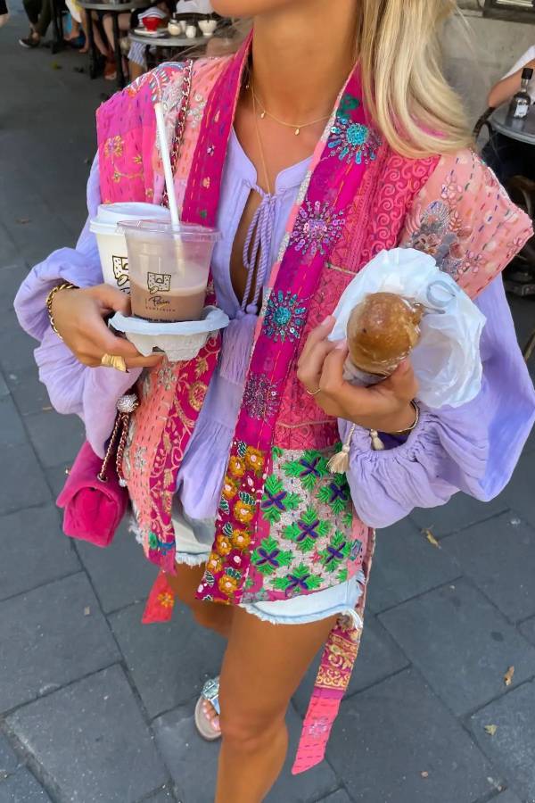 Retro patchwork embroidered vest