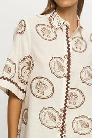 Resort Style Print Lapel Short Sleeve Shirt and Casual Mini Skirt Set