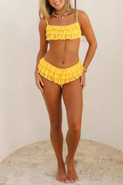 Sweet Summer Mood Tiered Ruffle Design Stretch Bikini Swimsuit