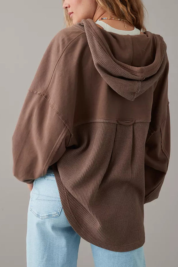 Hooded casual solid color long-sleeved top