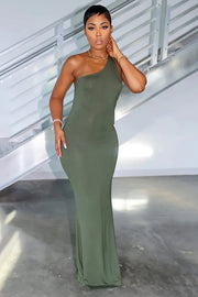 ONE SHOULDER SLEEVELESS BACKLESS BODYCON MAXI DRESSES [PRE ORDER]