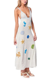 Beach Shell Printed Sling Vacation Style Loose Maxi Dress