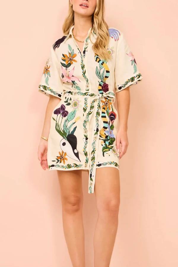 Floral Print Mini Dress Short Sleeve Shirt Dress
