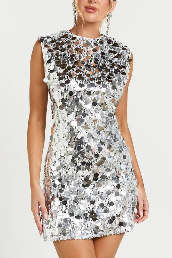 Sleeveless Large Sequin Party Mini Dress